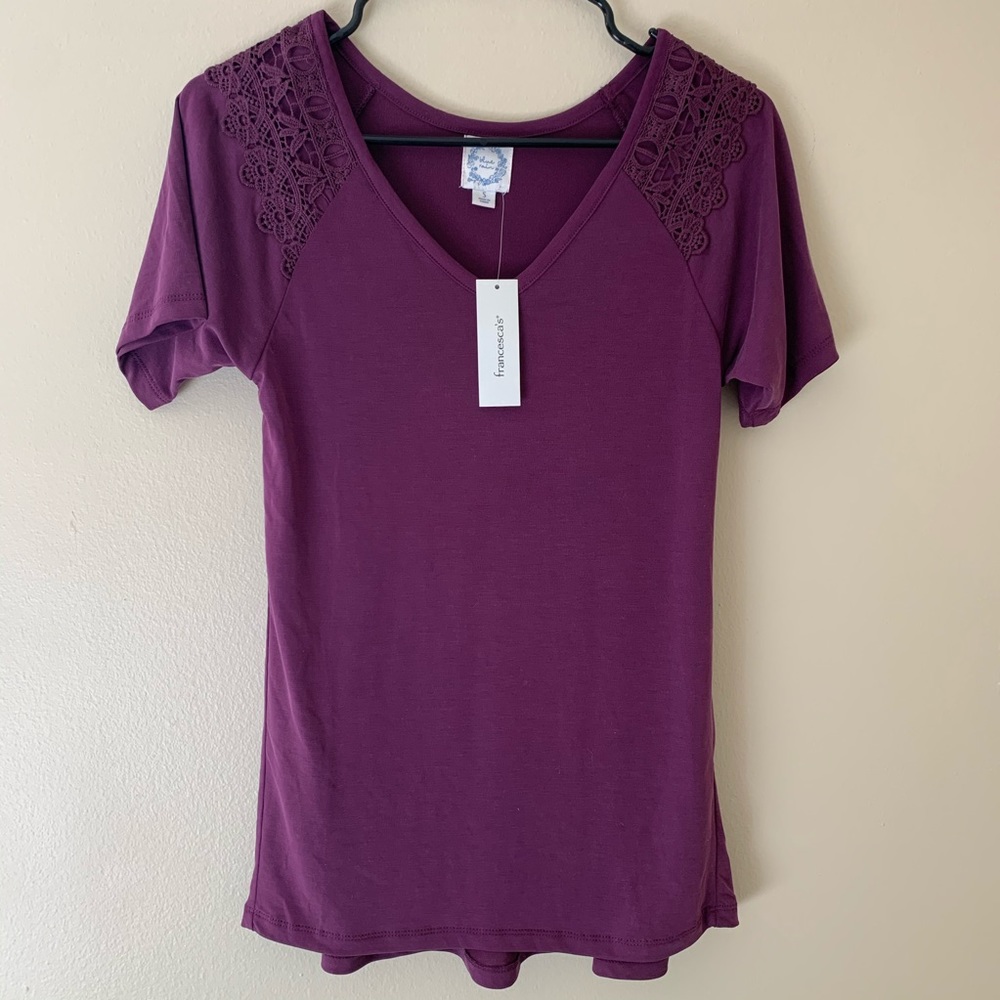 Blue Rain purple lace vneck tshirt Francesca's